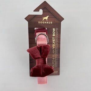 DOGHAUS Pink Velvet Bow Dog Collar Sz M NWT